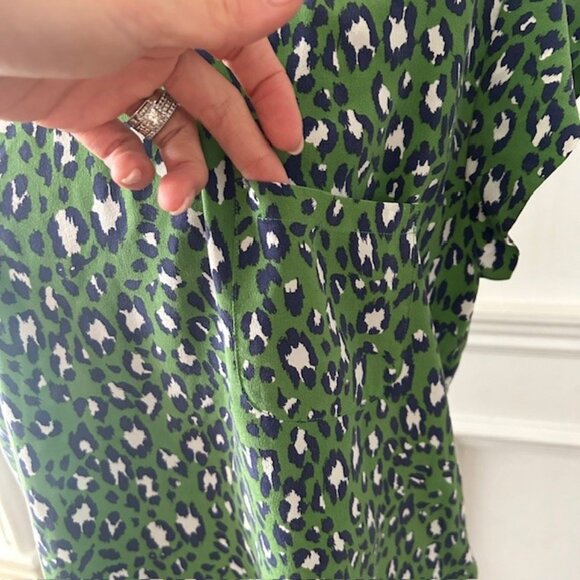 Joie Rancher 100% Silk Blouse Rancher Animal Leopard Print Green Blue White - Picture 2 of 4